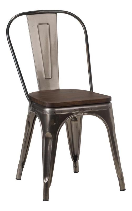 French Bistro Side Chair - Gun Metal Grey  / Wooden Seat Board - main image