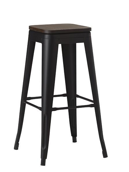 French Bistro High Stool - Black Matt - Wooden Seat Board - main image