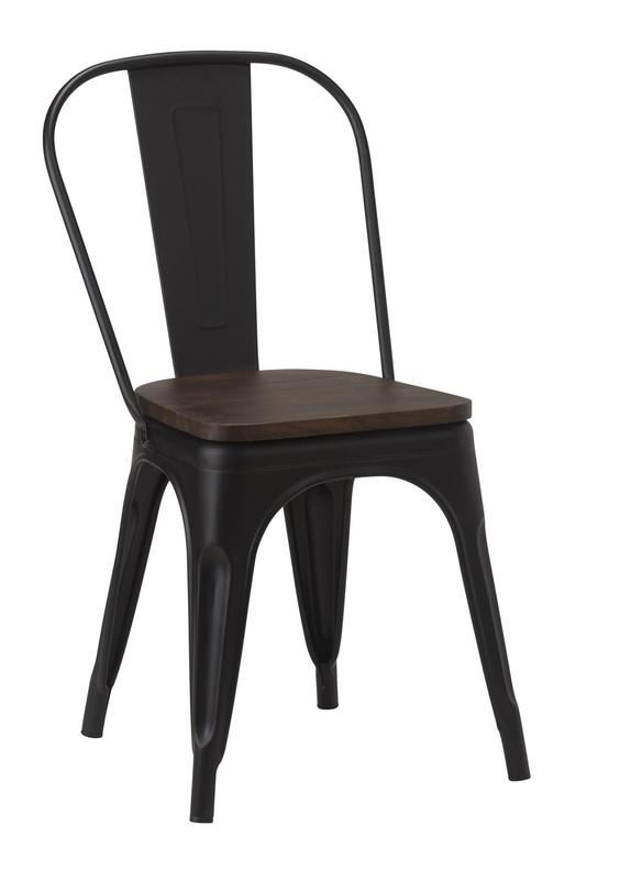 French Bistro Side Chair - Matt Black - Wooden Seat Board - main image