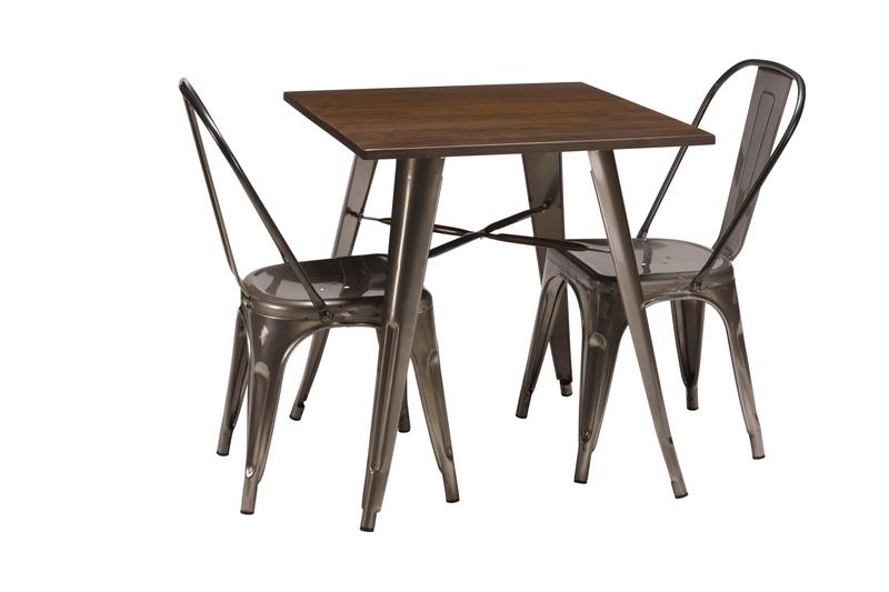 French Bistro Table (700mm x 700mm) - Gunmetal Grey / Walnut -  - main image
