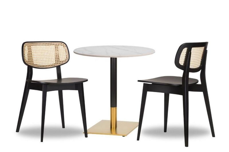 Gordona Rattan x2 - 700mm Rd  - Calacatta Ceramic - Midas Sm SQ - Black/ Gold (DH) - main image