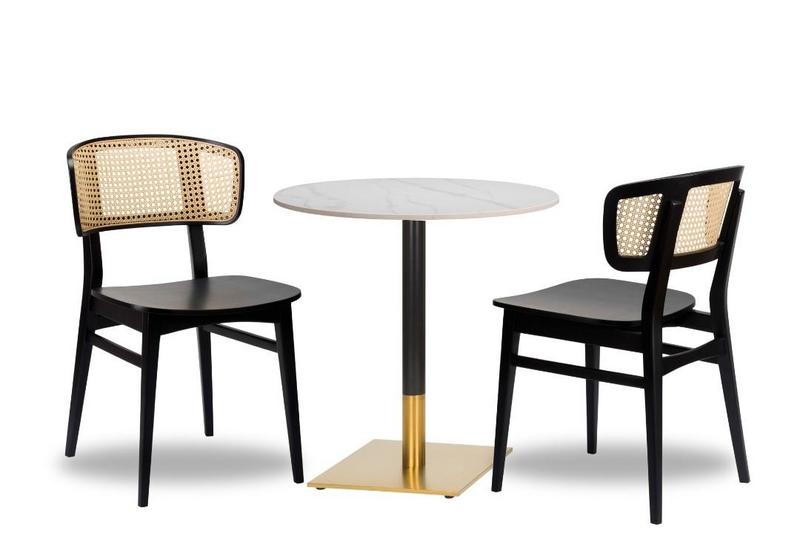 Sophia Rattan x2 - 700mm Rd  - Calacatta Ceramic - Midas Sm SQ - Black/ Gold (DH) - main image