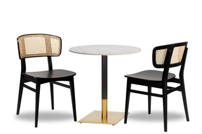 Sophia Rattan x2 - 700mm Rd  - Calacatta Ceramic - Midas Sm SQ - Black/ Gold (DH)